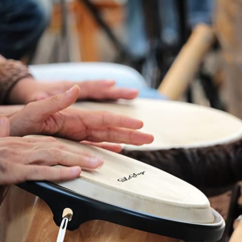 LeSage Bongos Drum for Kids Adults Beginner Bongos Starter Bongos 6 in and 7 in Natural Wood Bongo Set Real Skin Drum Head with Tuning Key Child Bongos - Thumbnail 7