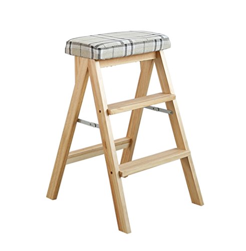 Échelles Tabouret d'échelle en bois massif pliant plier les étapes tabouret Pratique chaise d'échelle en bois multifonctionnel de bureau utiliser échelle avec 3 étapes Cover
