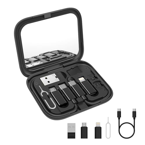 Image of AGARO Snapcase 6-in-1 Multifunctional 60W Fast Charging Case, Built-in Type-C, USB-A, Lightning & Micro-USB Cables, Makeup Mirror, Phone Stand, Sim Storage, Sim Eject Pin, Travel Charging Kit, (Black)