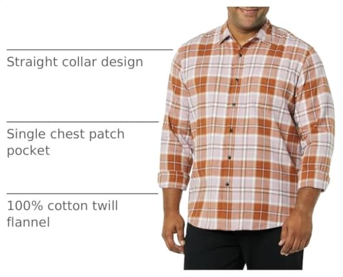 Image of Amazon Essentials Men's Regular Fit Long-Sleeve Flannel Shirt, Soft Brushed Cotton, Lightweight yet Warm