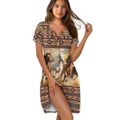 Nightshirts for Women XS-3XL Button Down Pajama Dress Short Sleeve Nightdress Sleepshirt Nightgowns