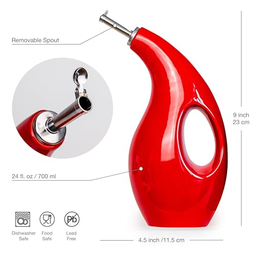 Ceramic Oil Dispenser Bottle with Stainless Steel Pourers - 700ml - Image 2