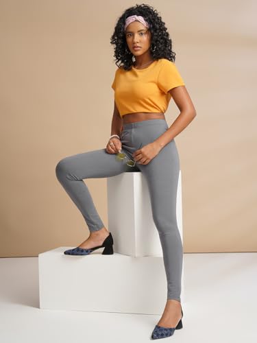 Image of ONE SKY Women Full Length Leggings | Cotton Modal Spandex Blend | High Waist Stretchable & Bio-Washed Fabric | Colour-Lock Technology | Comfortable Leggings for Women