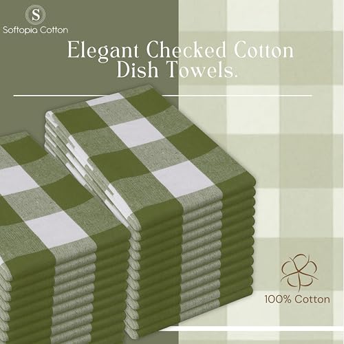 Image of Mint Green and White 12 Pack Buffalo Check Kitchen Towels, 16x26 Inches, 100% Cotton Dish Cloths, Reusable Hand Towels for Drying Glassware, Cleaning Spills, Farmhouse Plaid Towel
