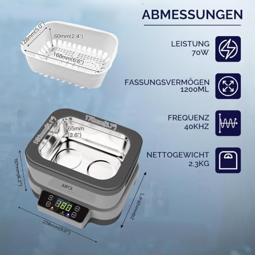 AIPOI Ultraschallreinigungsgerät 1200ML, Ultraschallreiniger mit Gespaltener, Ultraschallbad zur...