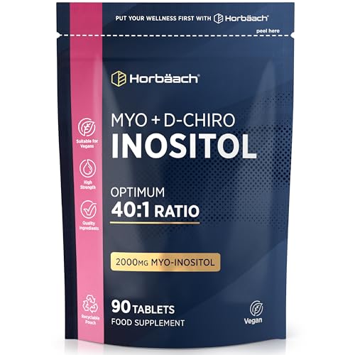 Myo Inositol and D Chiro Inositol | 90 Vegan Tablets | High Strength 2000mg Myo-Inositol | Optimum 40:1 Ratio | Letter-Box Friendly Packaging | by Horbaach