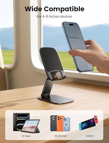 Image of Lamicall Ultra-Thin Foldable Cell Phone Stand for Desk | 0.59 inch Slim Fold, Height & Angle Adjustable, Sturdy Metal Base, Thick Case Friendly for iPhone 17 /16 /15 /14 Pro Max, Galaxy S26