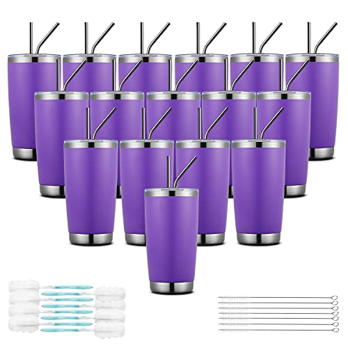Coktik 16 Pack 20Oz Tumbler Cup Double Wall Vacuum Insulated Travel Mug Bulk, Stainless Steel Tumblers With Lid, Durable Powder Coated Coffee Cups For Cold & Hot Drinks, Purple #TOP11