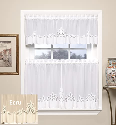 Today's Curtain Plymouth Classic Battenburg Applique Sheer Valance, 14-Inch, Ecru #TOP2