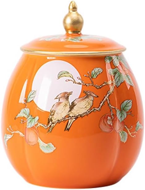 SONGCHAO Sugar Jar Ceramic Tea Can, Sealed Storage, Orange Gold-Painted Tea Canister