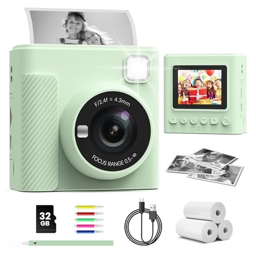 TIATUA Kindercamera Direct Afdrukken, 2.4'' Directcamera voor Kinderen met 32GB-kaart & Fotopapier, 1080P Video Digitale Speelgoedcamera, Kerst- en Verjaardagscadeaus voor Jongens 3-12 Jaar