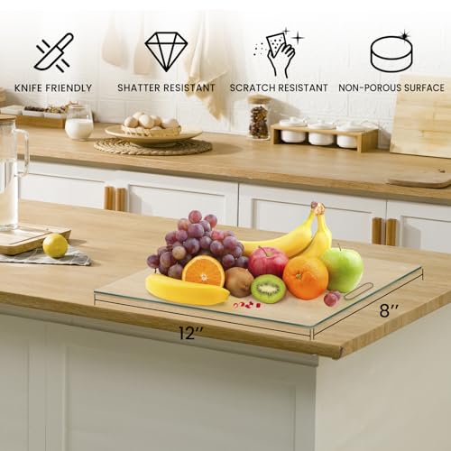 Tablas de Cortar de Vidrio Templado con Mango, Juego de 2 Tablas de Vidrio para Picar, 40,6 x 30,5 cm y 30,5 x 20,3 cm, Antideslizantes, Resistentes a Rayones y al Calor, Fáciles de Limpiar miniatura 7