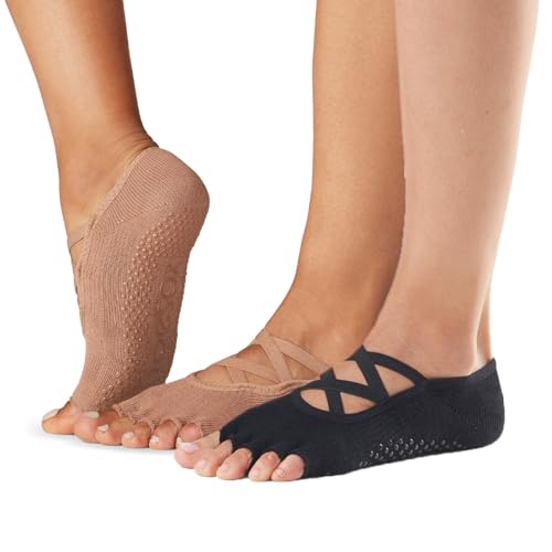 Image of toesox Bellarina Half-Toe Grip Socks for Women, Pilates Socks with Non-Slip Grippy Sole for Yoga, Barre, Dance and Ballet