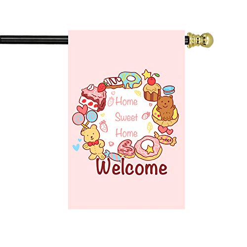 TALITARE Gartenflagge, Bär, Willkommensgruß, Premium-Jute, Outdoor, Hof, Rasen, langlebig, vertikal, doppelseitig, Bauernhaus, dekorativer Garten (79.5 x 114.2 cm mit schwarzem Fahnenmast) Cover