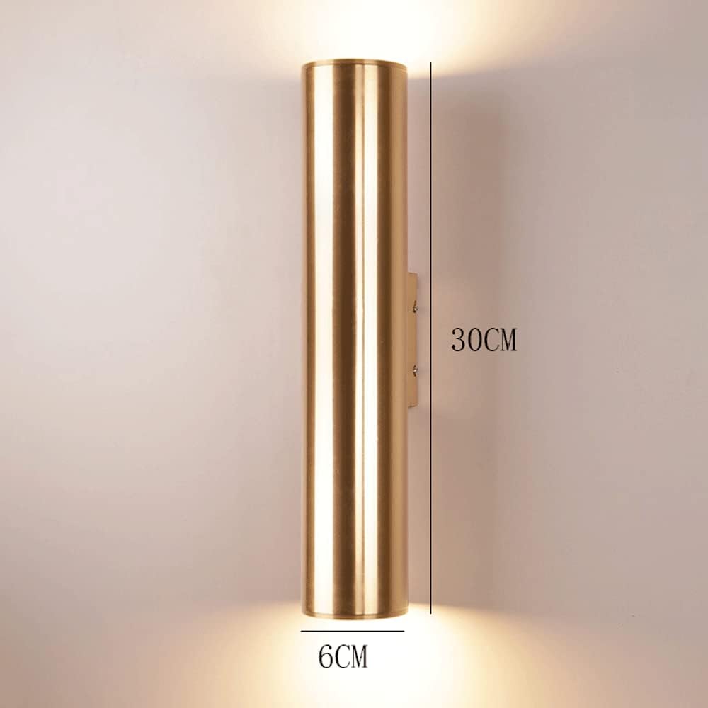 Appliques Cylindriques Supérieures Et Inférieures, Luminaires À Led 2 * 3W, Applique Murale Moderne En Aluminium, Appliques De Décoration D'Intérieur Simples Pour Salon, Chambre (Couleur Or)