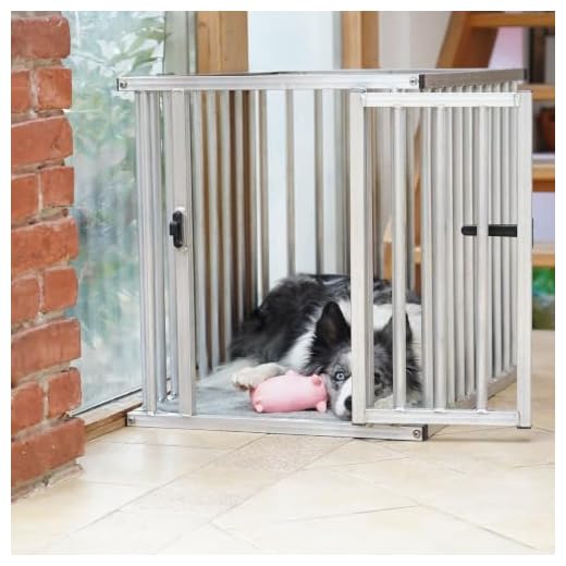 Callieway® ALU DOGBOX/Hundebox/ALU Hundkäfig für Büro und Daheim (nur vertikale Stäbe) (Large: 79cm (L) x 58cm (B -Türseite) x 65cm (H))