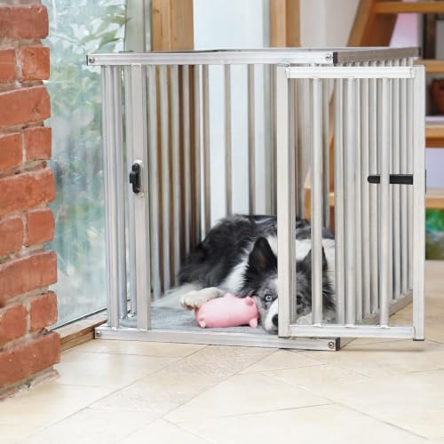 Callieway® ALU DOGBOX/Cage à Chien en Aluminium pour Le Bureau ou la Maison (Barres Verticales Uniquement) (XXL=109(L=Porte) x74(l) x77cm(h))
