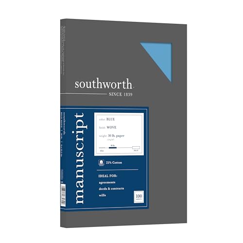 Southworth 25% Cotton Paper Blue Manuscript Covers, 9” x 12.5”, 30 lb. Cover Weight, Blue, 100 Sheets (41S)