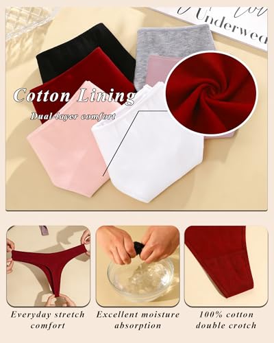 Image of READY TO LOVE Cotton Underwear for Women Pack Breathable Thongs for Women Sexy Stretch Soft Womens Panties Thong XS-XL