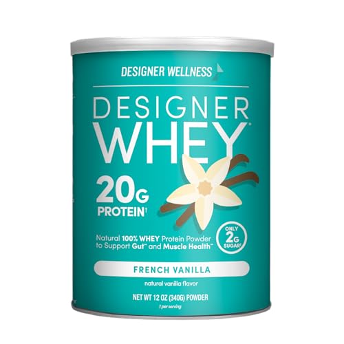 Designer Wellness, Designer Whey, Natural Whey Protein Powder with Probiotics, Fiber, and Key B-Vitamins for Energy, Gluten-Free, French Vanilla, 12oz