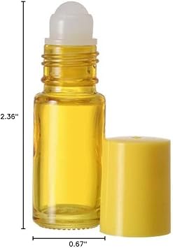 The Parfumerie 5 ml. Glass Roll on Bottle. Perfect for Essential Oils Aromatherapy, Perfume and Cologne. Plastic Roller. Pipettes Included (72 Bottles, Yellow)