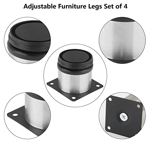 Qjaiune Adjustable Furniture Legs 2 Inch / 50Mm Sofa Legs Set Of 4, 2 Inch Dia Round Stainless Steel Metal Cabinet Feet Couch Foot Replacement For Chair Dresser & Coffee Table Diy (Silver) #TOP2