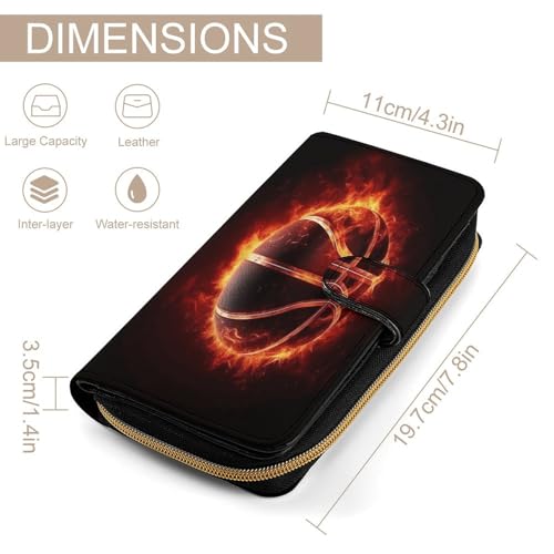 Womens Wallets Leather Ladies Wallet Large Basketball in Fire Printed Long Travel Clutch Wallet for Women2