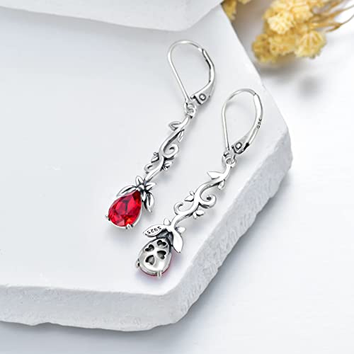 Red Earrings For Women 925 Sterling Silver Vintage Oxidized Branches Dangle Drop Leverback Earrings With Simulated Ruby Crystal, Earrings Gifts For Women #TOP3