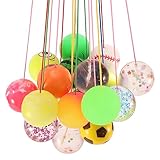 Pllieay 20 Pieces 32mm Bouncy Balls Bulk, Bouncy Balls with Elastic String, Rubber Balls for Party Favors, Games Prizes, Gift Bag Fillers (Random Pattern)