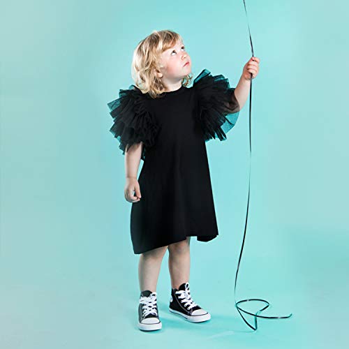 The Tiny Universe Girl Dress Baby Toddler, With Huge Layered Tulle Sleeves Wings - Perfect Party Outfit, Special Occasions Black #TOP4