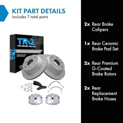 Image of TRQ Rear Brake Pad and Rotor Set Ceramic Coated Rotors Calipers Compatible with 2002 GMC Sierra 1500