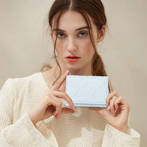 Image of Credit Card Wallet with Heart-shaped Pendant, PU Leather Credit Card Holder for Women and Girls, Cute Women's Wallet Card Holder Wallet for Shopping, Dating, Travel (blue)