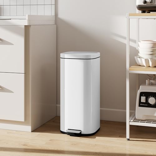 HOMCOM 30L Kitchen Bin with Lid, Compact Pedal Bin with Soft-Close and Stay-Open Lid, Removable Inner Bucket, Fingerprint-Resistant for Kitchen, Home, Office, Bedroom, White - Image 8