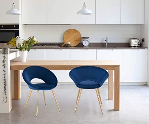 WOLTU Dining Chairs Set of 2 pcs Kitchen Counter Chairs Lounge Leisure Living Room Corner Chairs Blue Velvet Reception Chairs with Arms and Back Support