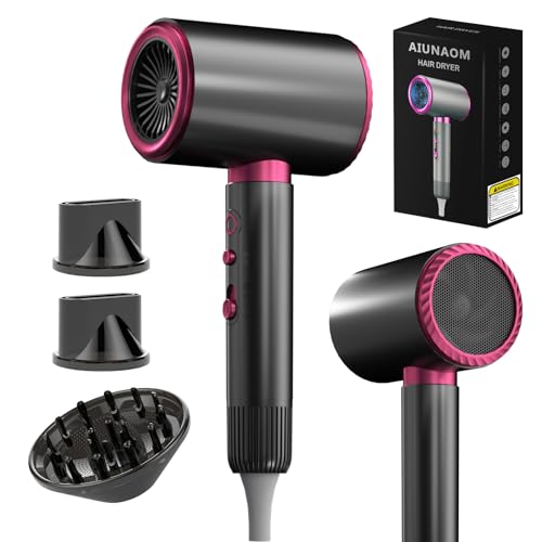 Immagine prodotto: AIUNAOM 2400W Phon Capelli, Asciugacapelli Ionico Silenziosi con 1 Diffusore e 2 Concentratori, 3 Impostazioni di Velocità Phon Ionico a Velocità Costante per viaggio saloni famiglie