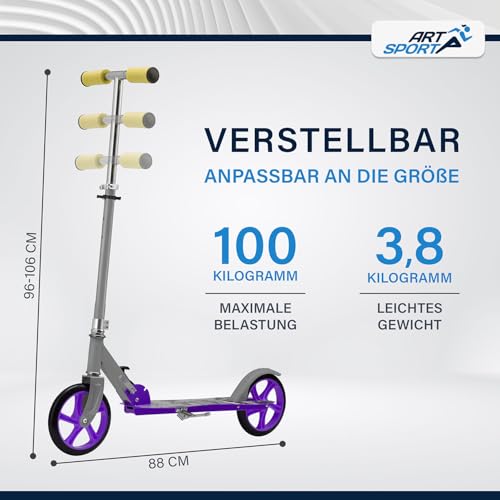 ArtSport Scooter Cityroller Skaterboy Big Wheel 205mm R&auml;der klappbar & h&ouml;henverstellbar - Kinder-Roller ab 3 Jahre - Tretroller bis 100 kg - blau