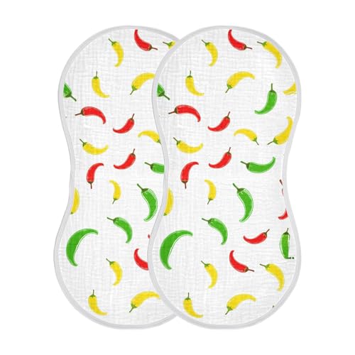 Pepper Vegetable Scatter White Baby Burp Cloths Cotton Washcloths Absorbent Soft Burping Rags for Baby Boy Girl Burpy Cloth Bib 2 Pack2
