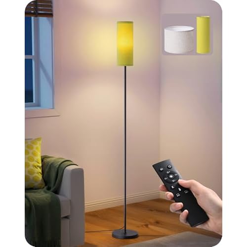 EDISHINE Modern Floor Lamps for Living Room, 63.7" Colorful Floor Lamp with Two Shades, Remote Control Foot Switch, 2700-6000K Dimmable Minimalist Standing Lamp for Bedroom, 9W Bulb Included