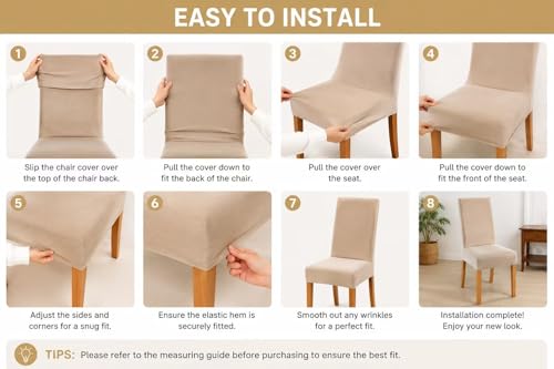 Morwealth 4pcs Housses de Chaise en Velours Doux Extensibles Chaise de Salle à Manger Housses de siège élastiques lavables - pour Restaurant, Salon, décoration de Mariage (4, Beige) – vue 7