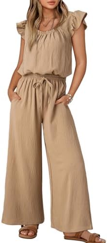 Dokotoo Jumpsuits for Women 2026 Summer Ruffle Sleeves Square Nec...