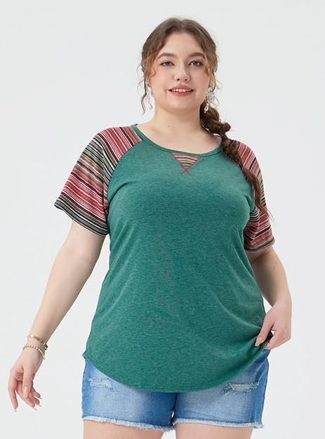 CARCOS Plus Size Tops for Women Short Sleeve Shirt Summer Star/Leopard/Tie Dye/Flower Crewneck Pullover Tunic XL-5XL - Image 2