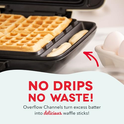 Dash No-Drip Waffle Maker - Makes Four Waffles at Once for Hassle-Free Breakfasts - Dual Nonstick Heating Plates & Quick Heat-Up System - Easy-Release Surface - Silver by DASH - Image 3