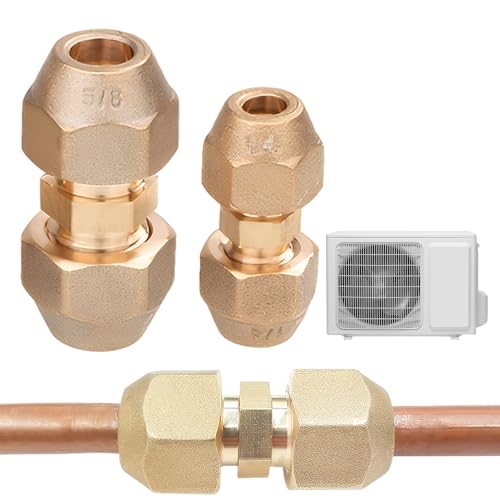 Kit de conexión de tubo de aire acondicionado, 2 unidades, conexión de tubo de cobre de para tuberías de refrigerante 1/4 y 5/8, ideal para instalación y reparación de aire acondicionado