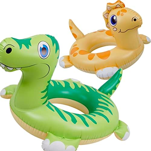 ZQ Dinosaur Pool Floats Kids 2 Pack Pool Tube Floats for Swimming Pool, Inflatable Kids Pool Floaties Pool Rafts Swim Rings Inner Tubes for Pool Party, T-rex and Triceratop Floaties