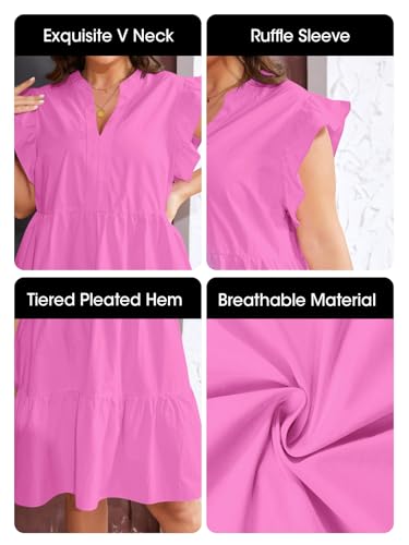 Image of Fisoew Plus Size Dresses for Women Summer Ruffle Short Sleeve V Neck Dress Tiered Swing A Line Babydoll Mini Dress