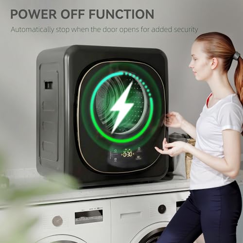 HOMCOM 4kg Vented Tumble Dryer, 800W Compact Freestanding Front Tumble Dryer with 5 Drying Mode, Smart Sensor, Timer and Stainless Steel Tub, Wall-Mounted Portable Small Clothes Drying Machine, Black - Image 5
