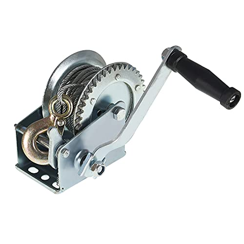 findmall Boat Trailer Winch 1500lbs with 10m 32ft Steel Cable, Crank Cable Gear Winch with Hook, Heavy Duty Hand Winch with 4.1:1 Ratio for Boat, Trailer