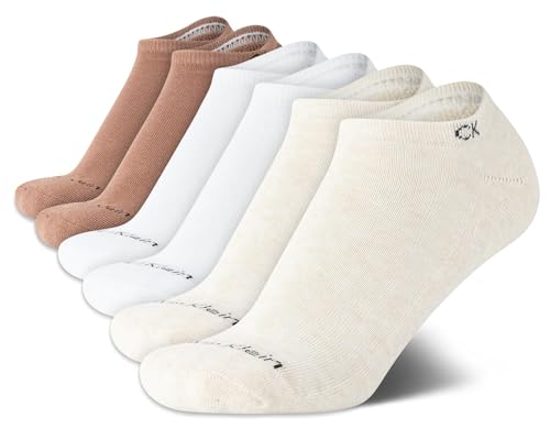 Image of Calvin Klein Womens No Show Socks - 6 Pack Breathable Cotton Blend Athletic Performance Low Cut Running Socks for Women