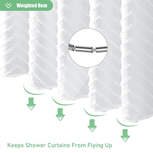 Dynamene White Fabric Shower Curtain, Boho Tufted Chevron Striped Shabby Chic Textured Cloth Shower Curtains For Bathroom, Modern Farmhouse Waterproof Shower Curtain Set With Hook, Wrinkle Free, 72X72 #TOP5