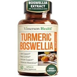 Turmeric Boswellia Supplement w/Ginger – Gut Friendly Joint Supplement 60Ct | Boswellia Serrata (65% boswellia extract) + Turmeric Curcumin (95% curcuminoids) + BioPerine | Inflammation Supplements